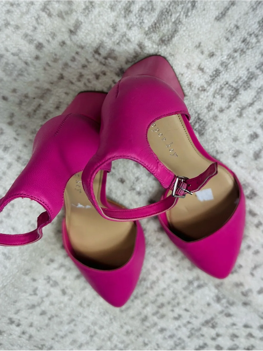 Copper Key Fuchsia Pointed-Toe Ankle-Strap Block Heels